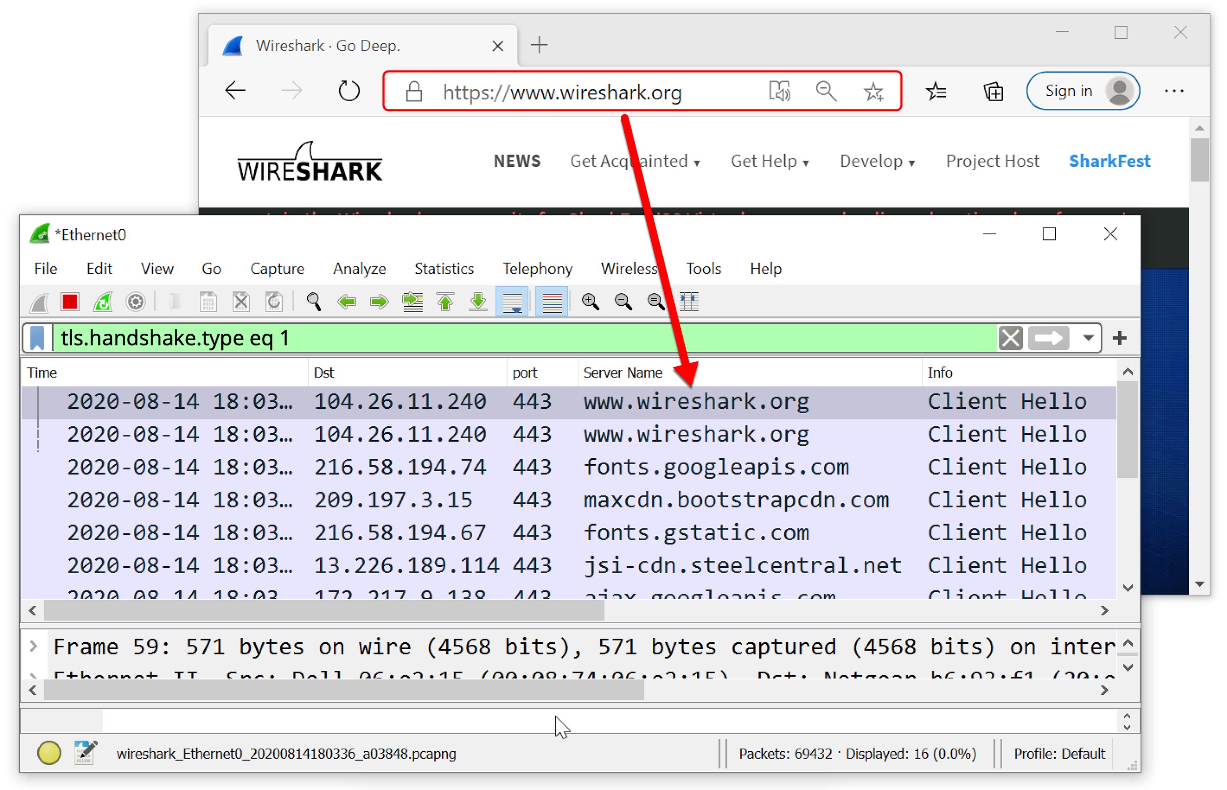 how to list urls in pcap wireshark filter