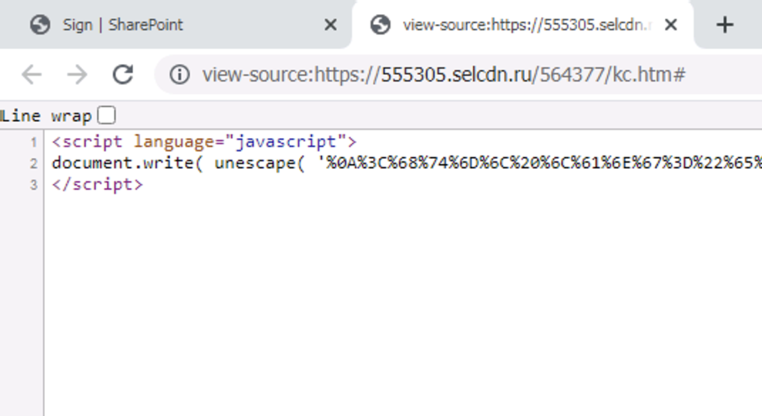 図6のJavaScriptを使用したフィッシングページのHTMLソースコード。 