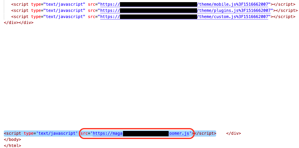 図15 悪意のあるJavaScriptファイルがインジェクトされた被害Webサイトのページ