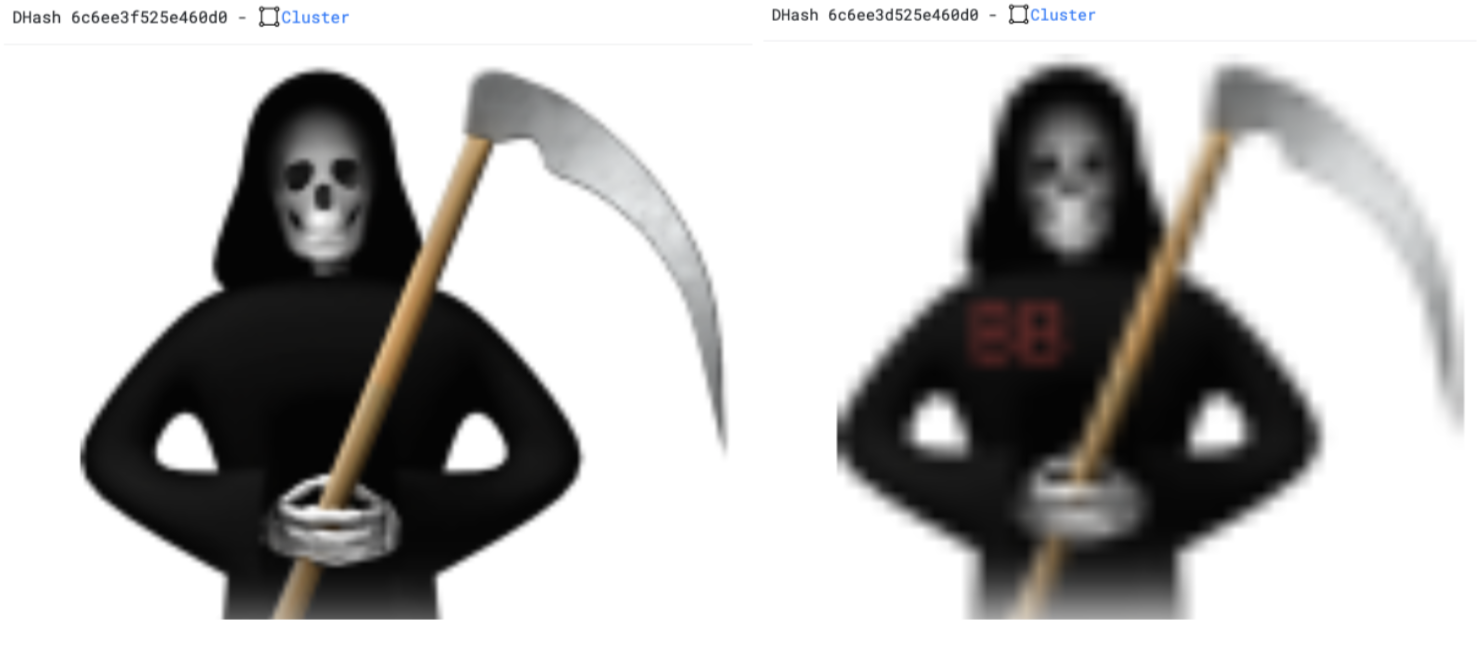 BlackByteの実行ファイルアイコン。死神に似せてある。右の新しいバージョンでは死神に「BB」の文字が入っている