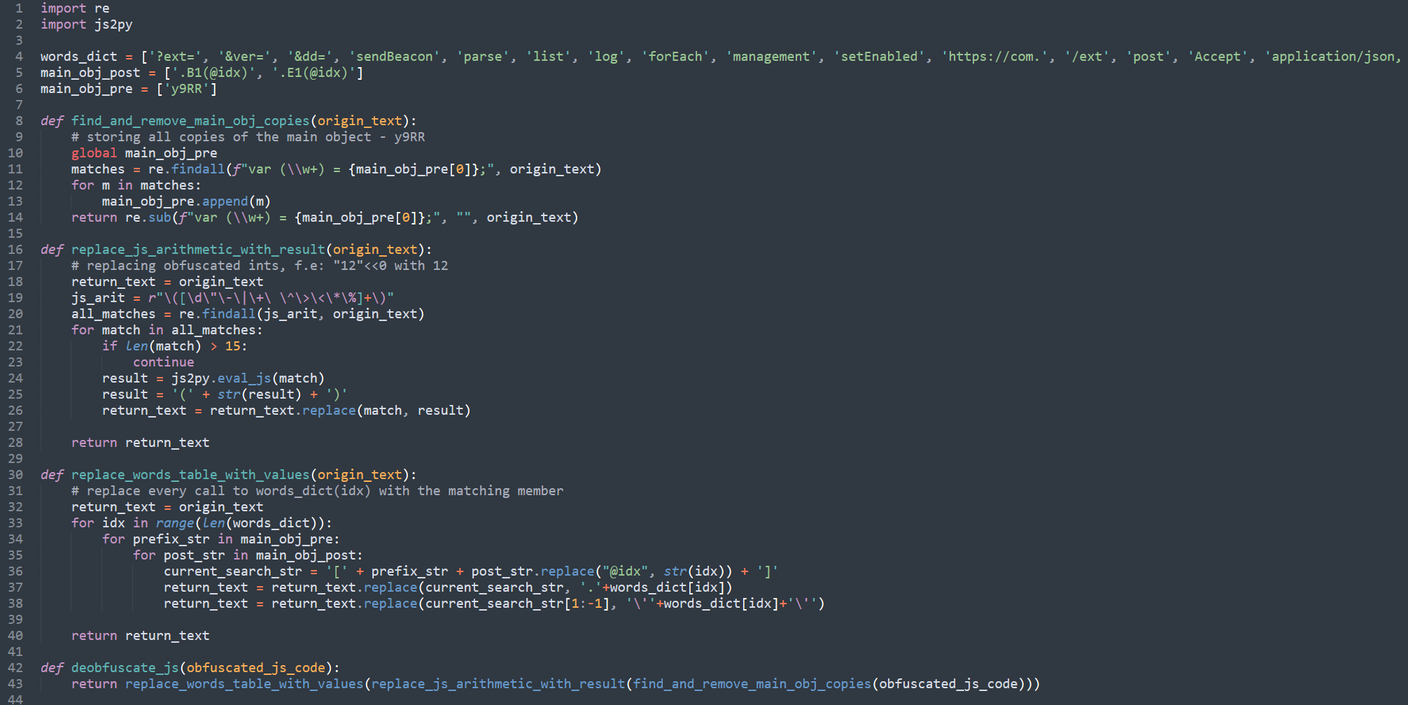 PythonスクリプトでJavaScriptコードの残りの部分の難読化を解除したところ