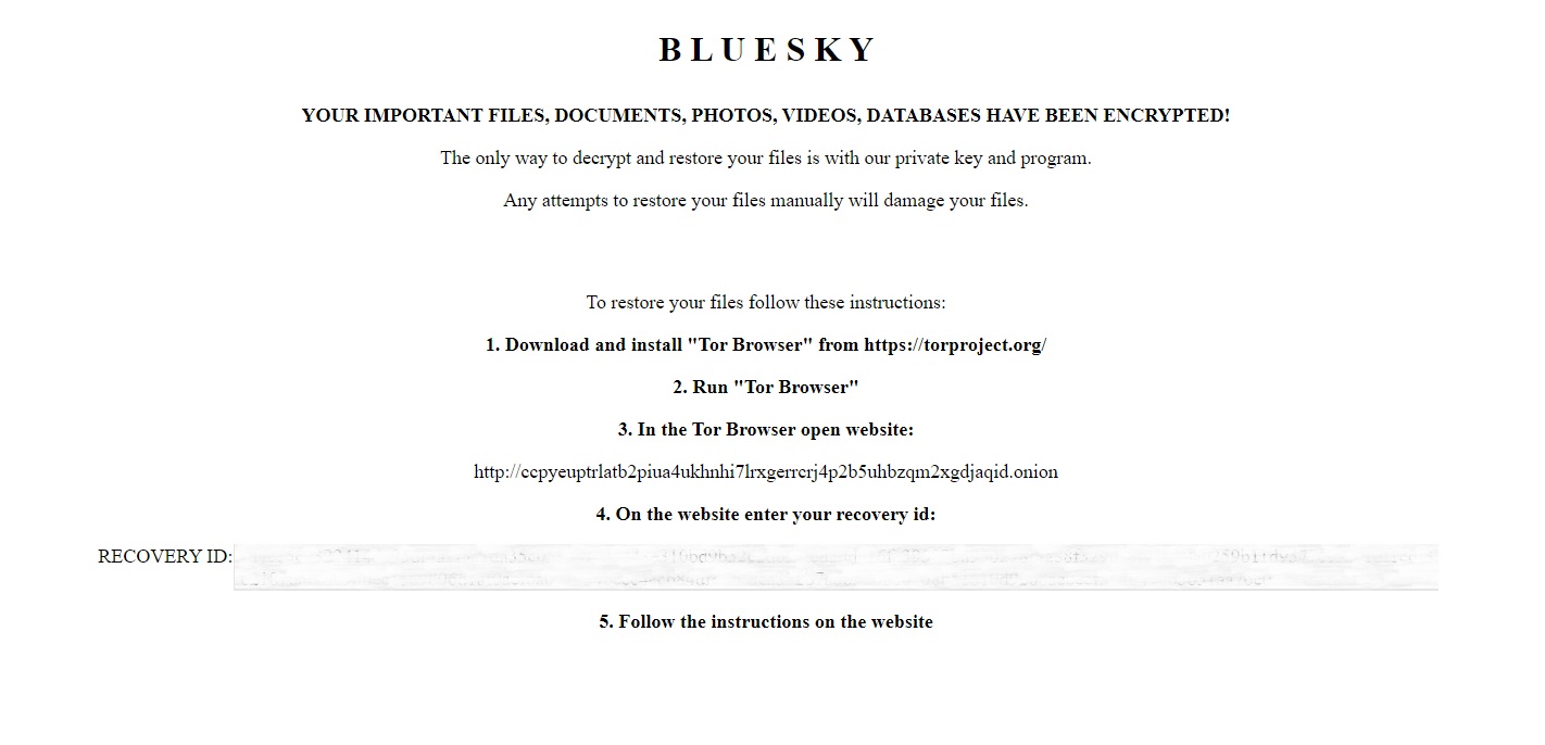 BlueSkyの身代金要求メモの内容。 