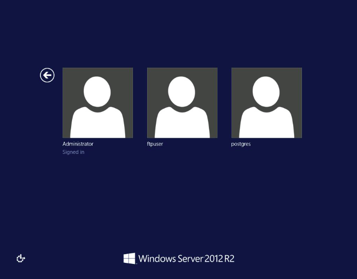 23.106.223[.]46のRDPログイン画面には、Windows Server 2012 R2サーバーと複数のアカウント(administrator、ftpuser、postgres)が示されています。