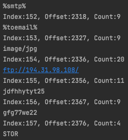 OriginLoggerのデコードされた文字列の例。Index、Offset、Countなどの文字列があります。 