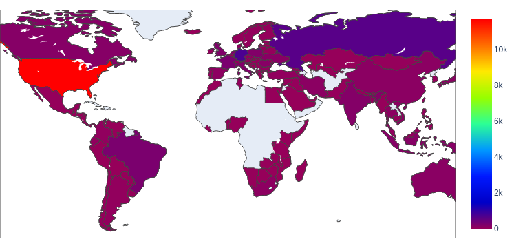 悪質なホストURLの地理的分布を示すコロプレスマップ(2022年1月～3月)