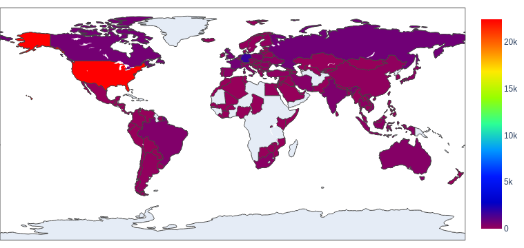 ランディングURLの地理的分布を示すコロプレスマップ(2022年4月～6月)