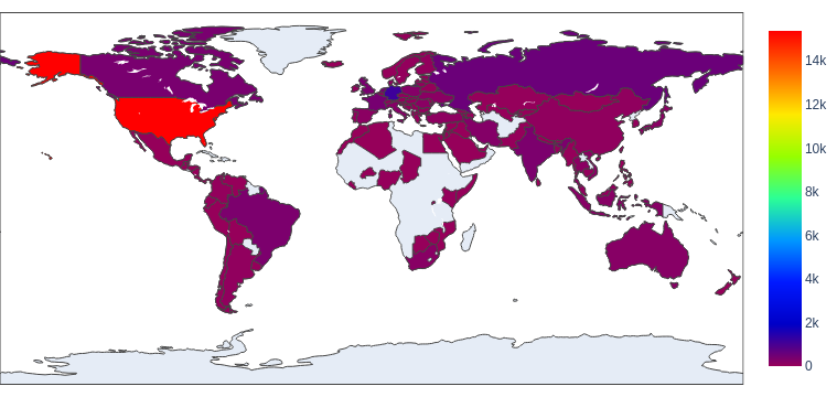 悪質なホストURLの地理的分布を示すコロプレスマップ(2022年4月～6月)