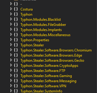 Typhon Rebornのモジュール一覧。バージョン間の追加・削除を示す