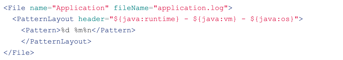 ここで示された内容をログに記録するために、アプリケーションの中でlog関数を呼び出すと、${という文字の後にあるjava:runtime、java:vm、java:osという文字列がlookupメソッドのパラメータとみなされ、最終的に対応する値に置き換えられます。