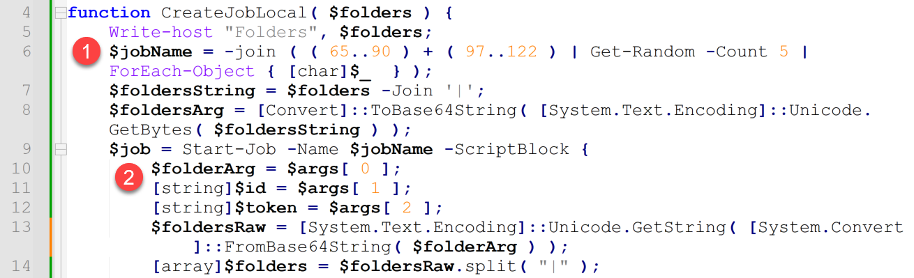 画像7はCreateJobLocal()関数の概要を示す何行ものコードのスクリーンショットです。ifで始まる行とwhileで始まる行の2箇所が強調されています。