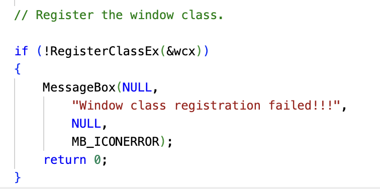 画像2はウィンドウ クラスの登録を行っているコード行です。