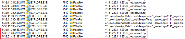 画像 18 は、MOTW バイパスの読み取り遅延のスクリーンショットです。赤い四角形で強調表示されているのは、ReadFile 行です。