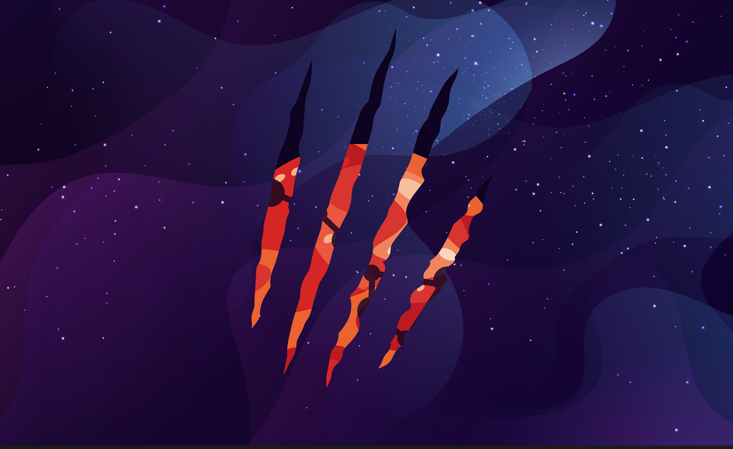 A stylized portrayal of APT Fighting Ursa. The marks from bear claws in bright orange against the backdrop of a night sky.