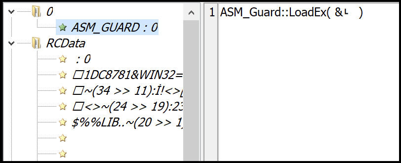 画像 10 は、ASM Guard でパックされたドライバー ローダーのリソース セクションのスクリーンショットです。ASM Guard と表示された 2 つのセクションが左右に並んでいます。 