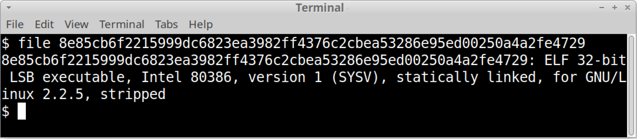 画像 2 は Linux ターミナルのスクリーンショット。このコードはターミナルにストリップ済みバイナリーであることを表示しています。4 行目に「stripped (ストリップ済み)」とあります。