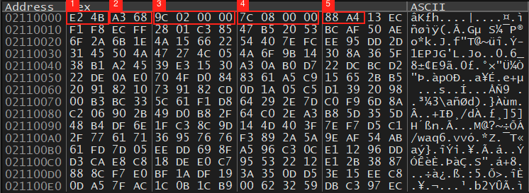 画像 11 は、圧縮および暗号化された TCP パケットのスクリーンショットです。1 から 5 の番号で強調表示されているのは、重要な送信データです。 